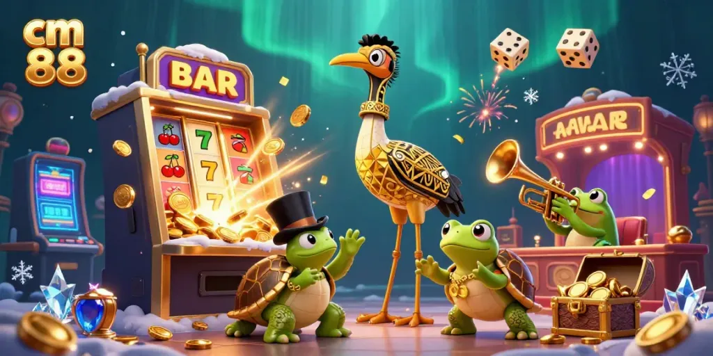 Experience the thrill of cm 88 gaming with a vibrant 3D casino scene filled with characters and action.