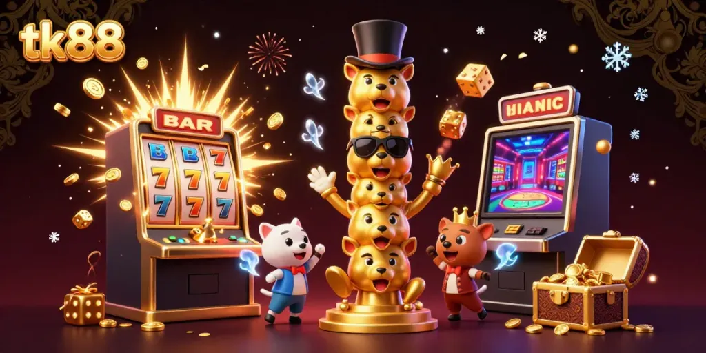 Experience the excitement of tk88 with a vibrant casino illustration featuring dynamic game elements.