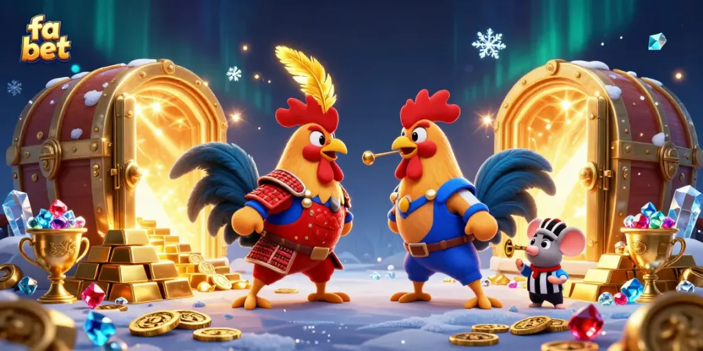 Engage with fa bet’s thrilling twin rooster showdown in 3D fantasy casino style.