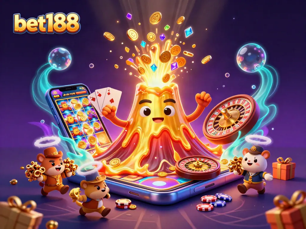 Experience excitement with the bet188 volcano erupting coins in a thrilling casino scene.