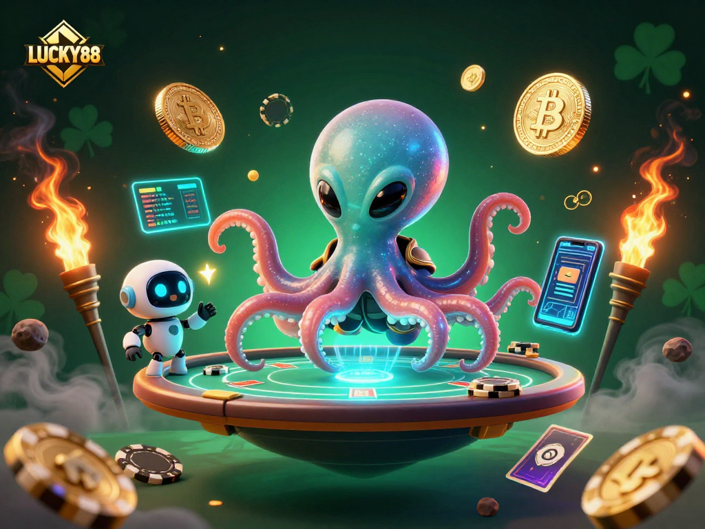 LUCKY88 offers thrilling poker excitement in a vibrant 3D casino atmosphere filled with crypto elements.