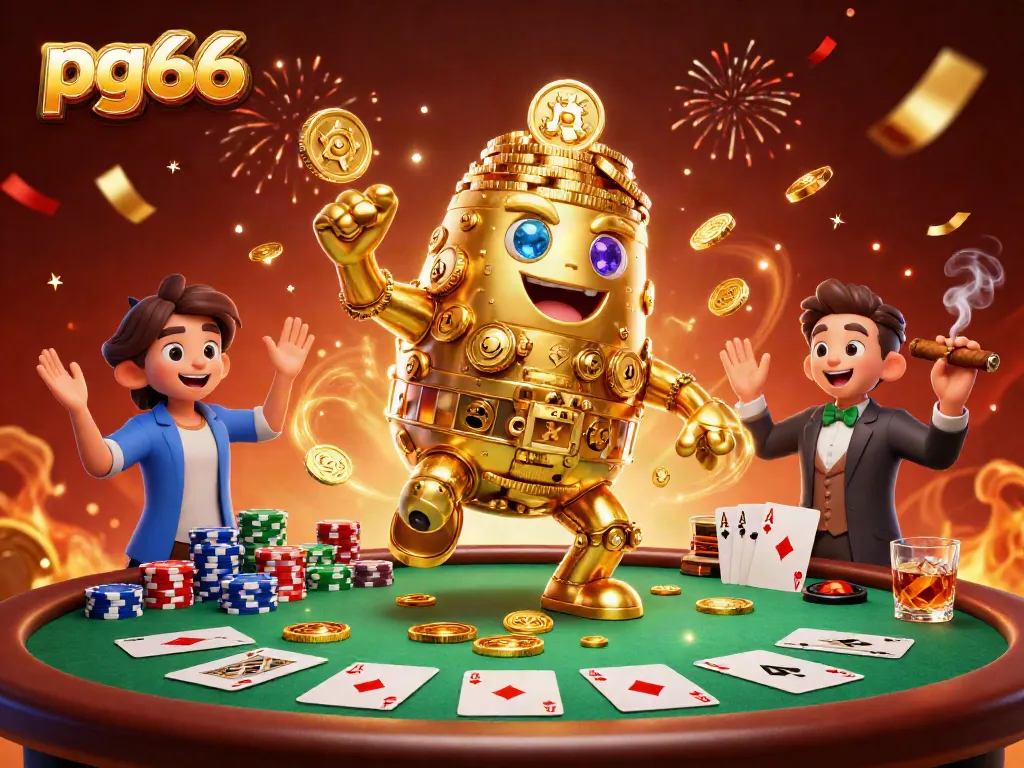 Experience thrilling gameplay at PG66 with the ancient golden golem amidst vibrant casino elements.