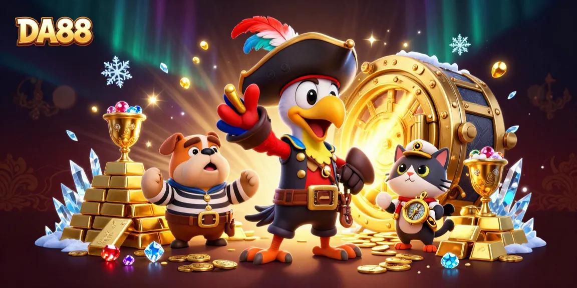 Experience the thrill of DA88 with pirate-themed casino adventure illustration.