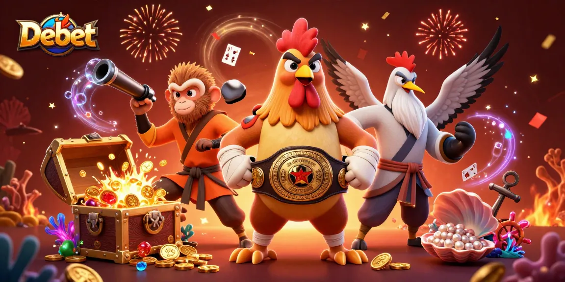 Experience the thrill of Debet with a dynamic 3D illustration featuring energetic casino characters.