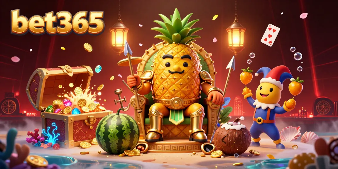 Experience the excitement of bet365 with vibrant casino-themed characters and treasure elements in a 3D illustration.