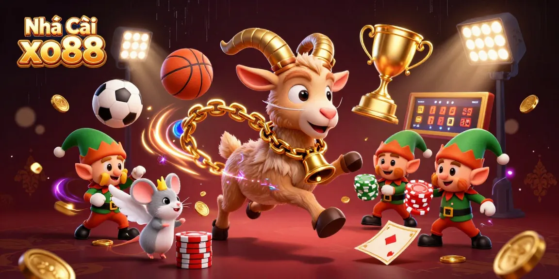 Join the excitement at Nhà cái xo88 with a festive holiday-horror casino scene featuring playful characters and dynamic sports elements.