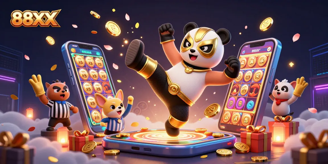 Experience the thrill of 88XX casino with vibrant slot game visuals and dynamic characters.