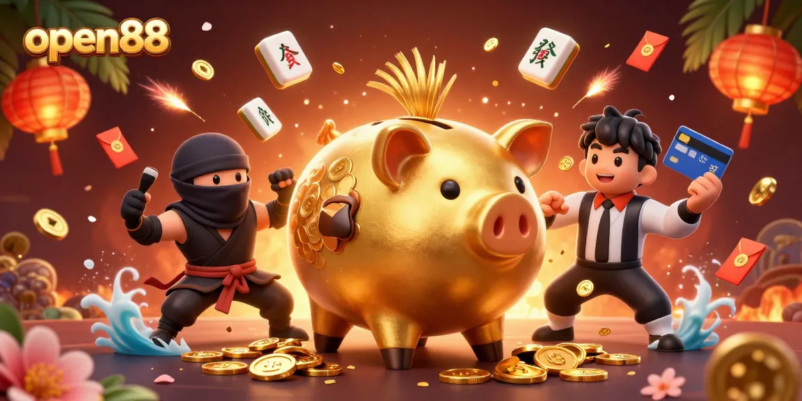 open88 offers vibrant casino action with dynamic characters and festive elements in a lively 3D scene.