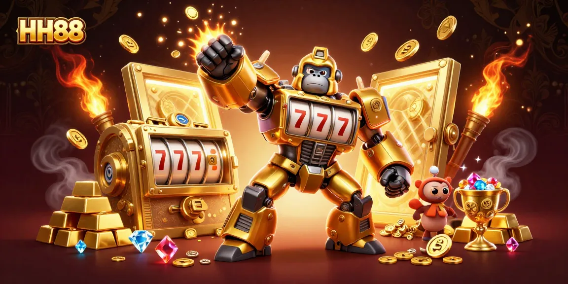 Experience the thrilling action of HH88 with a dynamic golden gorilla mech and explosive treasure!