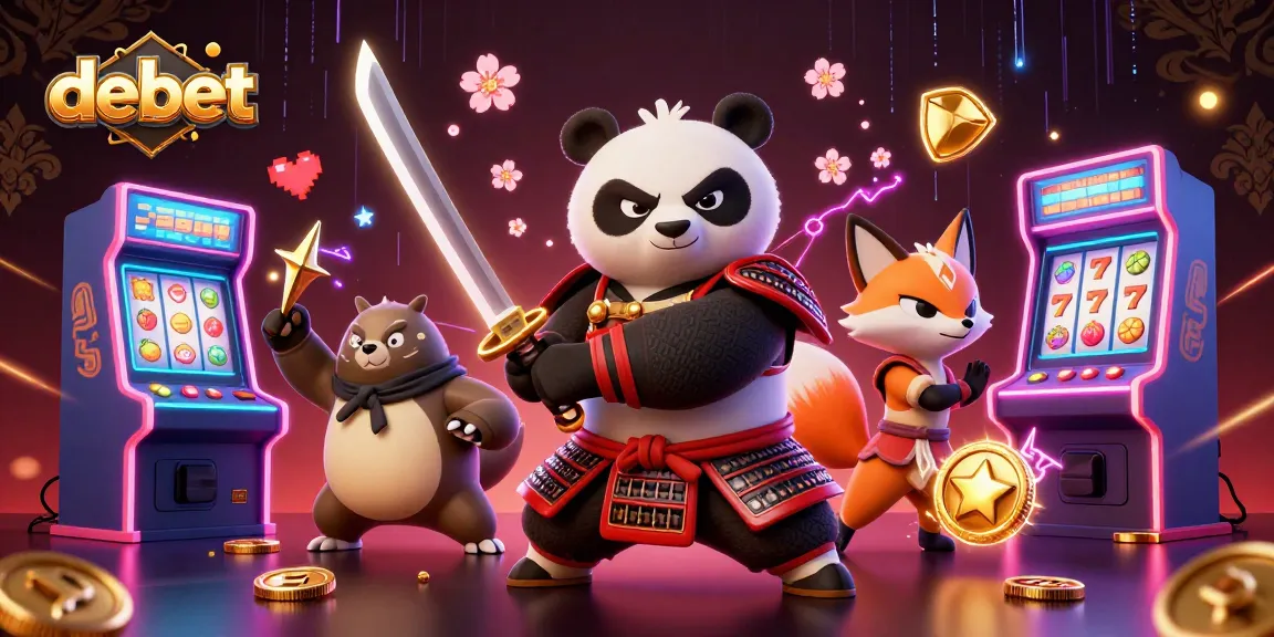 Engage with debet's thrilling 3D scene featuring a samurai panda and gaming elements showcasing vibrant action.