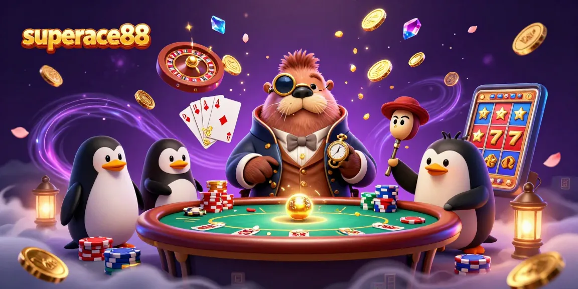 Engage with superace88 through thrilling underwater poker games featuring a walrus, penguin dealer, and pufferfish player.
