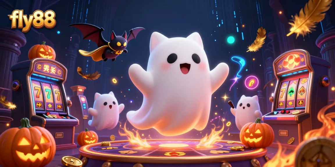 Experience thrilling gaming at fly88 with a ghost cat and vampire bat in a casino adventure.