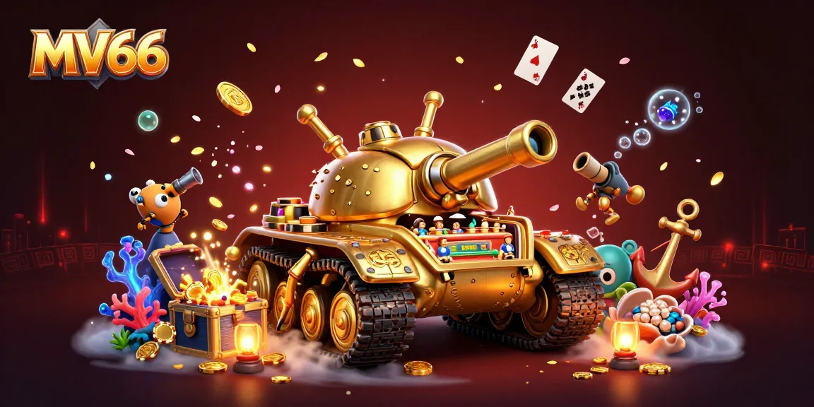 Embrace MV66’s gaming excitement with a dynamic golden beetle tank casino scene, packed with treasures.