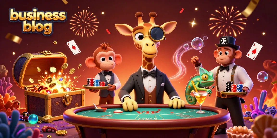 Gambling business blog featuring a high-roller giraffe and vibrant casino elements.