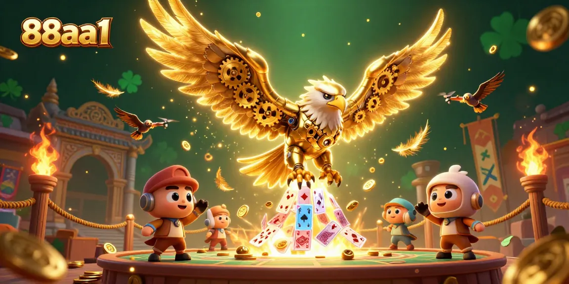 Experience the dynamic thrill at 88aa1, where the cybernetic eagle dives into a world of holographic cards and golden coins.