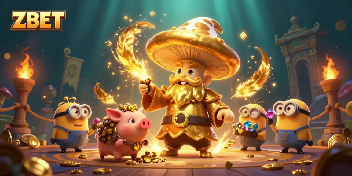 ZBET transforms gaming magic into gold with vibrant characters in a chaotic casino adventure.