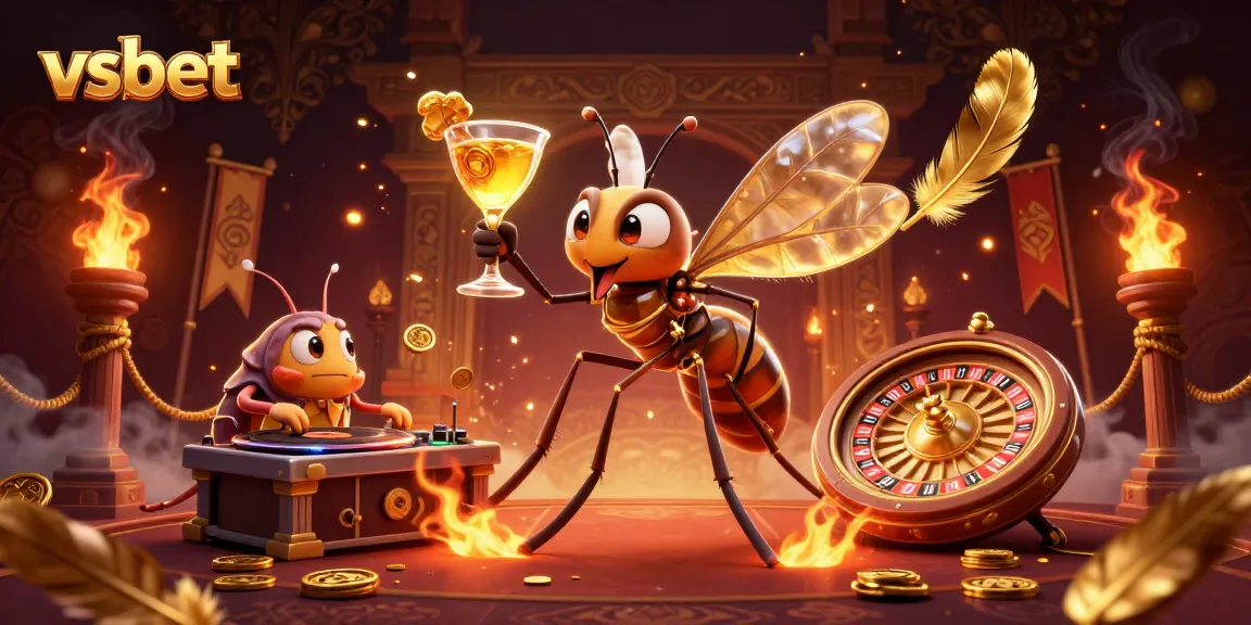 Bet on thrilling games with VSBET at this vibrant casino-themed illustration featuring exciting characters and elements.