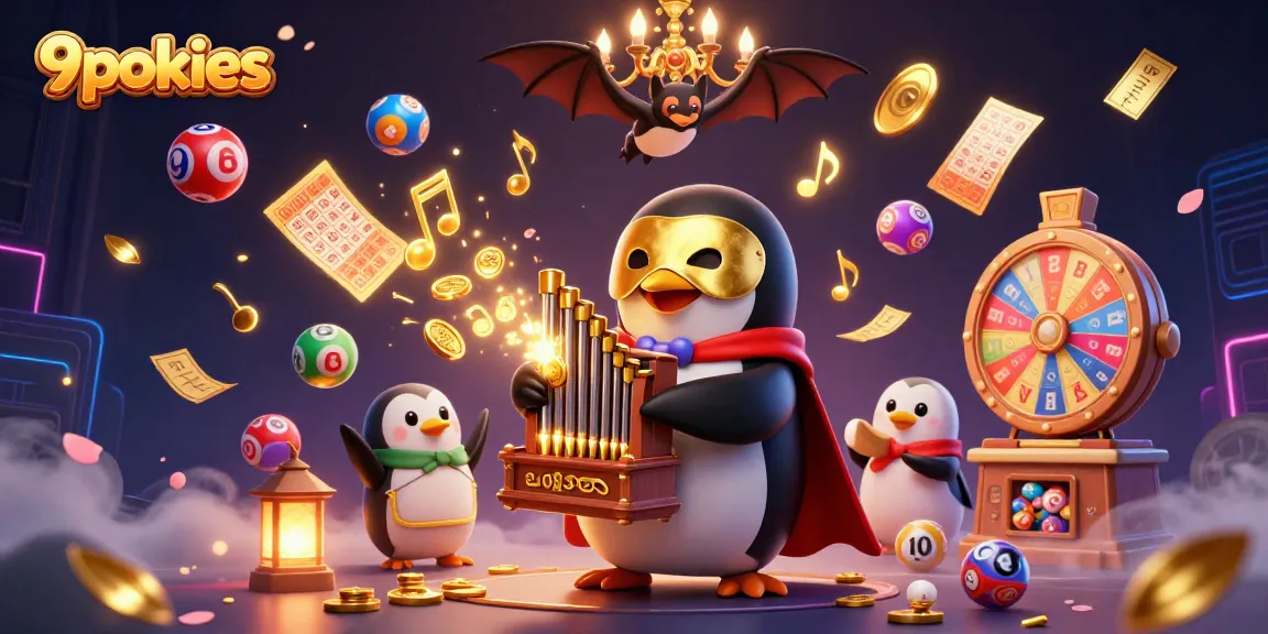 Engage with 9pokies through exciting games with a whimsical penguin and colorful game elements.